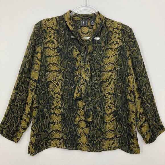Vintage INC International Concepts size 10 Pure Silk Tie Front Reptile Print Top - Picture 1 of 9